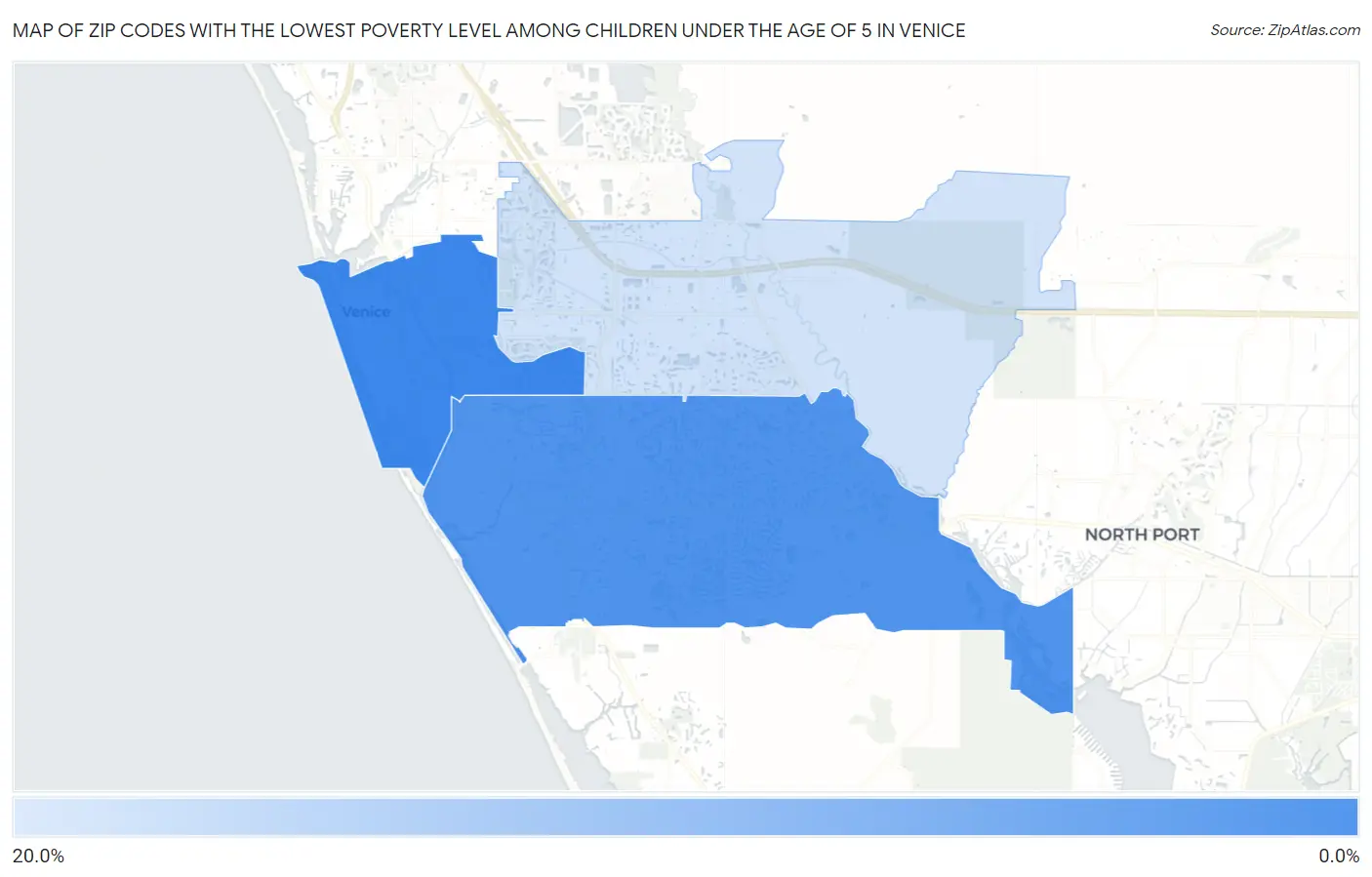 Zip Codes with the Lowest Poverty Level Among Children Under the Age of 5 in Venice Map