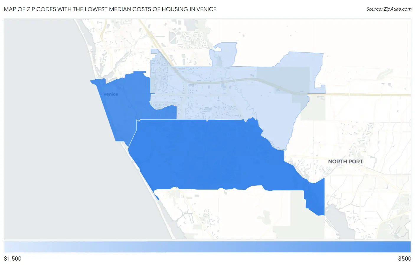 Zip Codes with the Lowest Median Costs of Housing in Venice Map