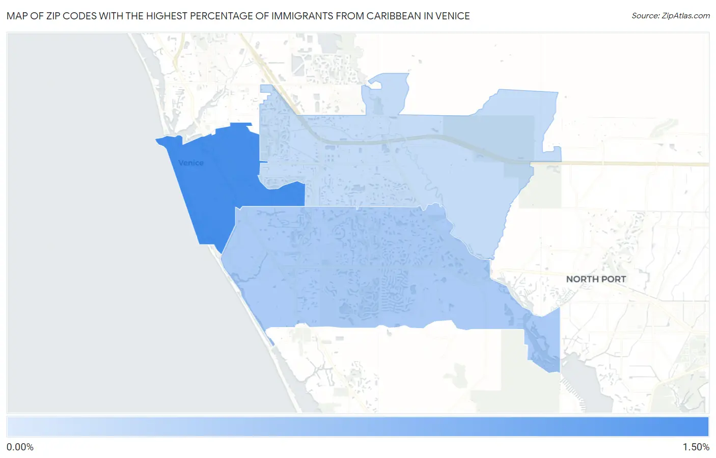 Zip Codes with the Highest Percentage of Immigrants from Caribbean in Venice Map