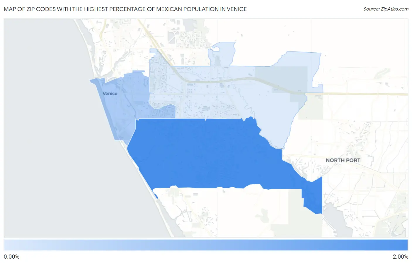 Zip Codes with the Highest Percentage of Mexican Population in Venice Map