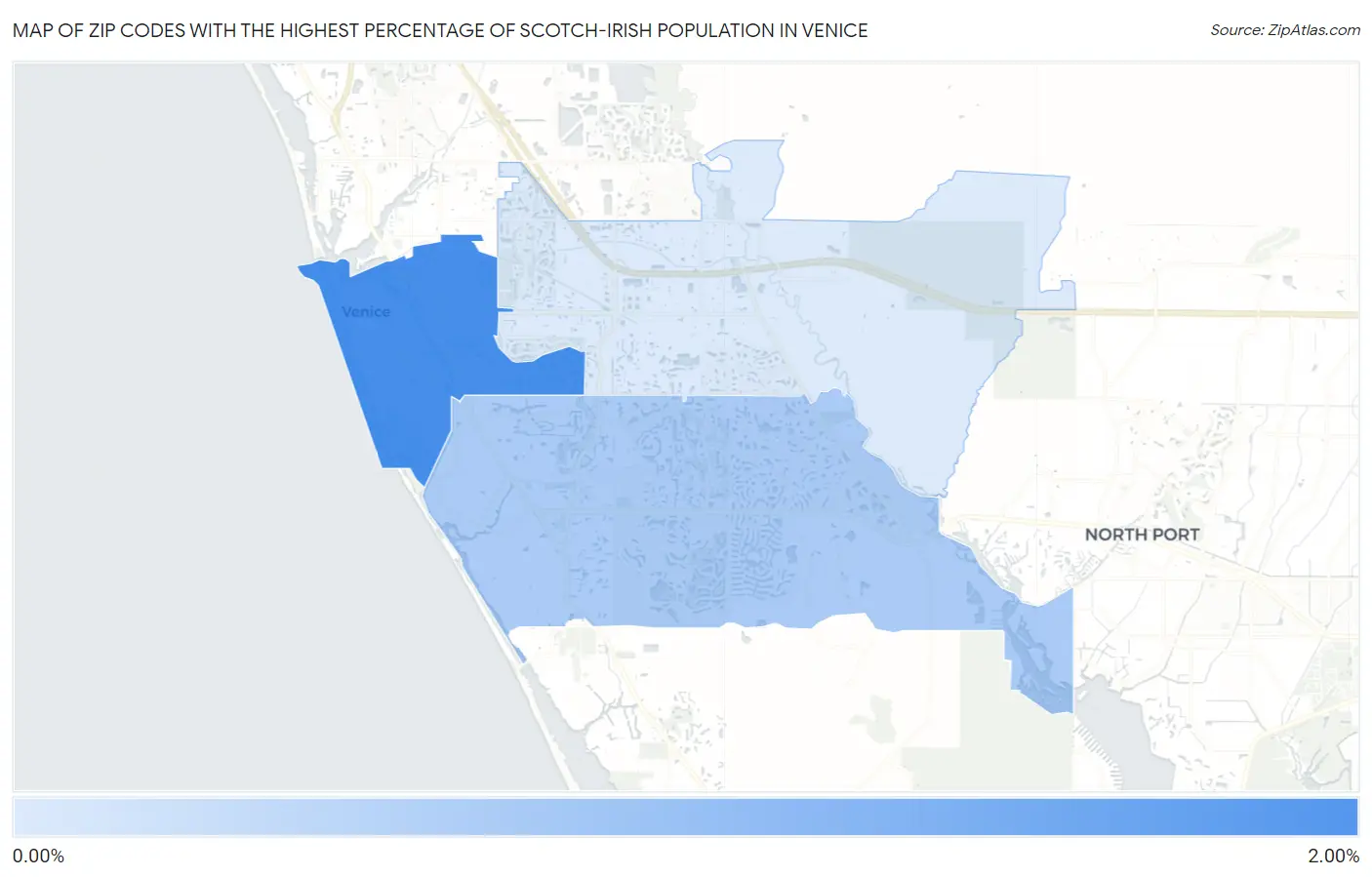 Zip Codes with the Highest Percentage of Scotch-Irish Population in Venice Map