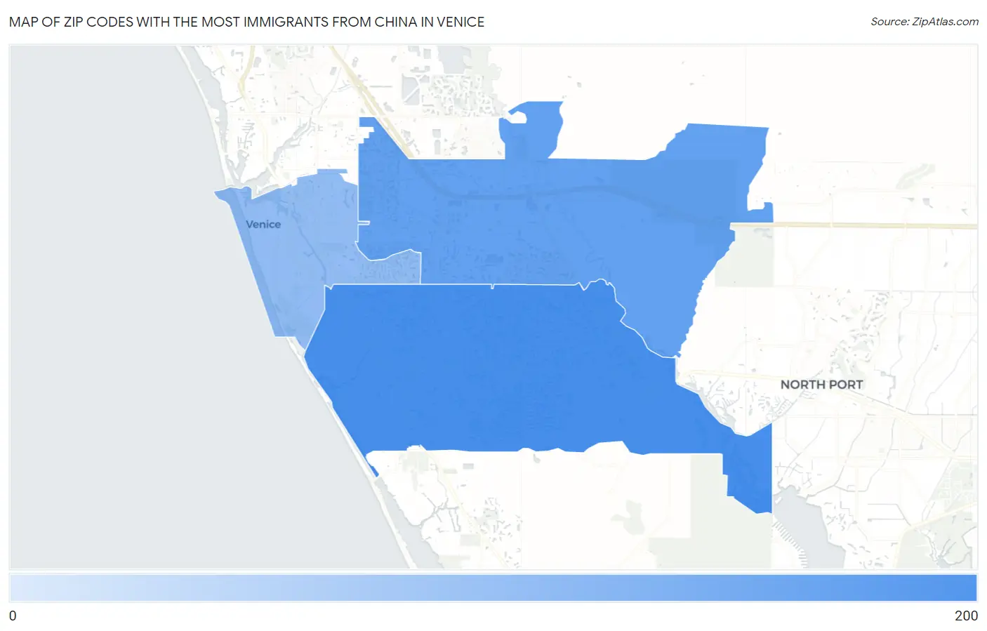 Zip Codes with the Most Immigrants from China in Venice Map