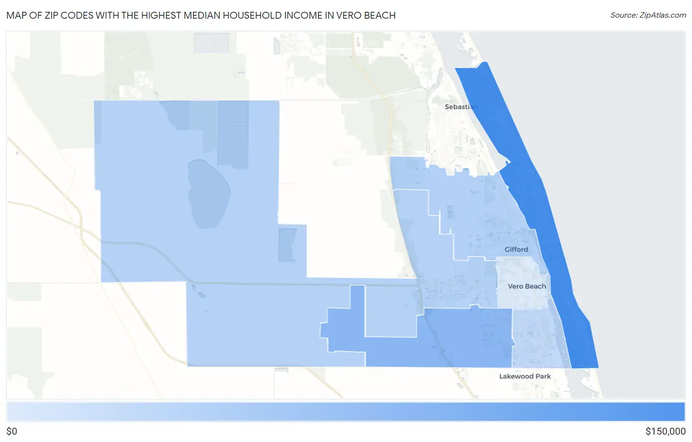 Zip Codes with the Highest Median Household Income in Vero Beach Map