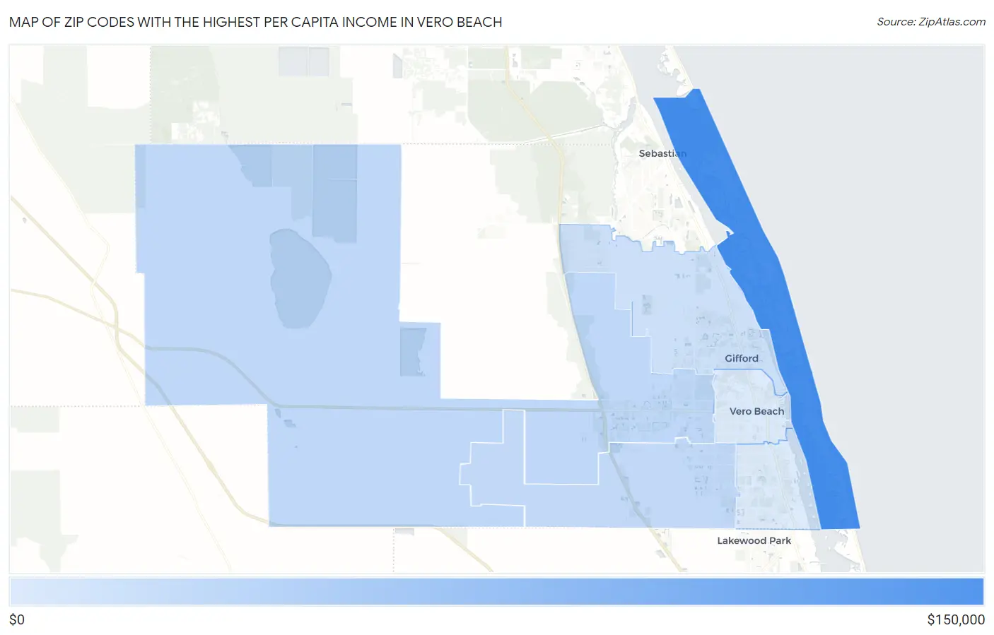 Zip Codes with the Highest Per Capita Income in Vero Beach Map