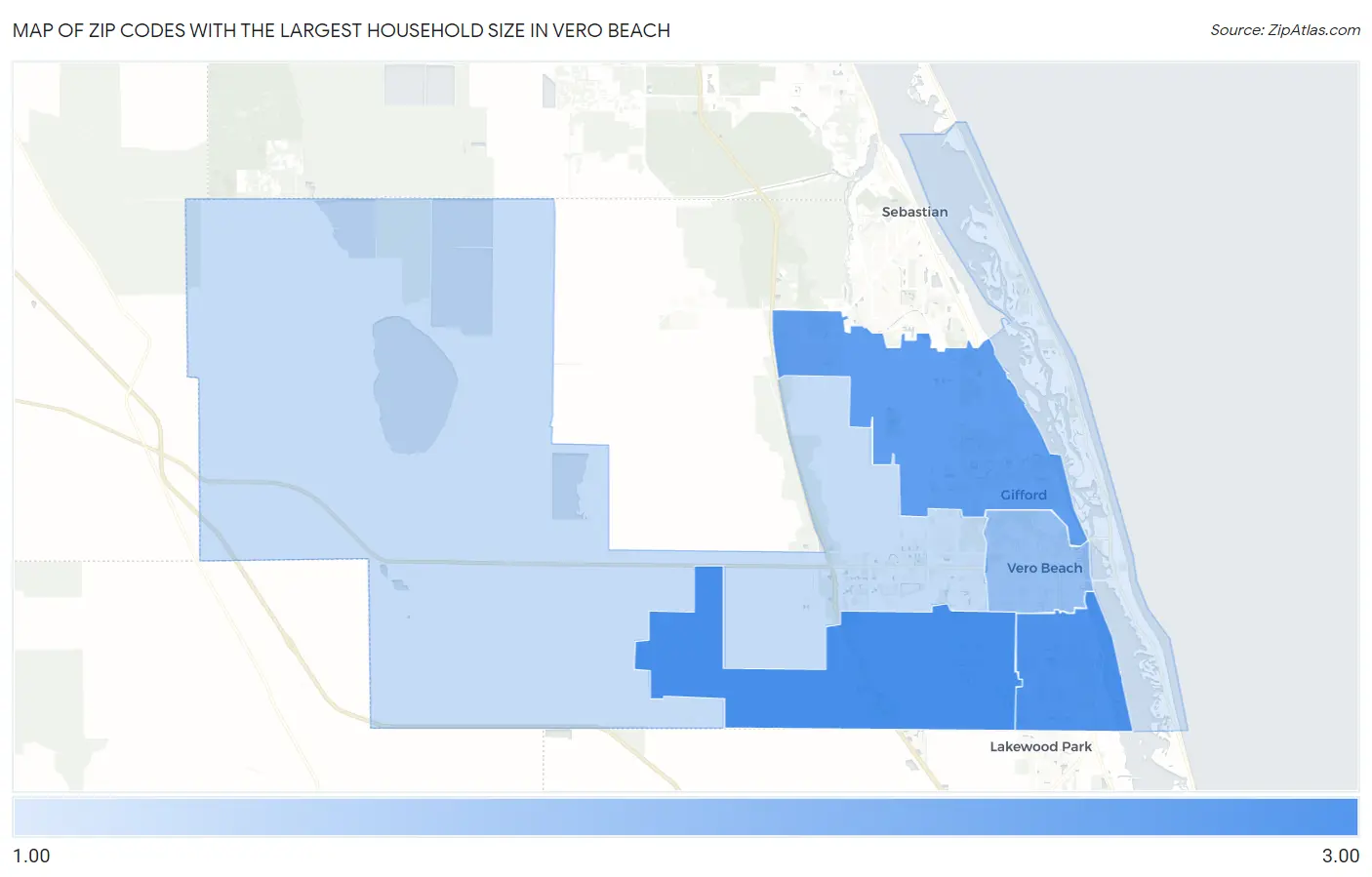 Zip Codes with the Largest Household Size in Vero Beach Map