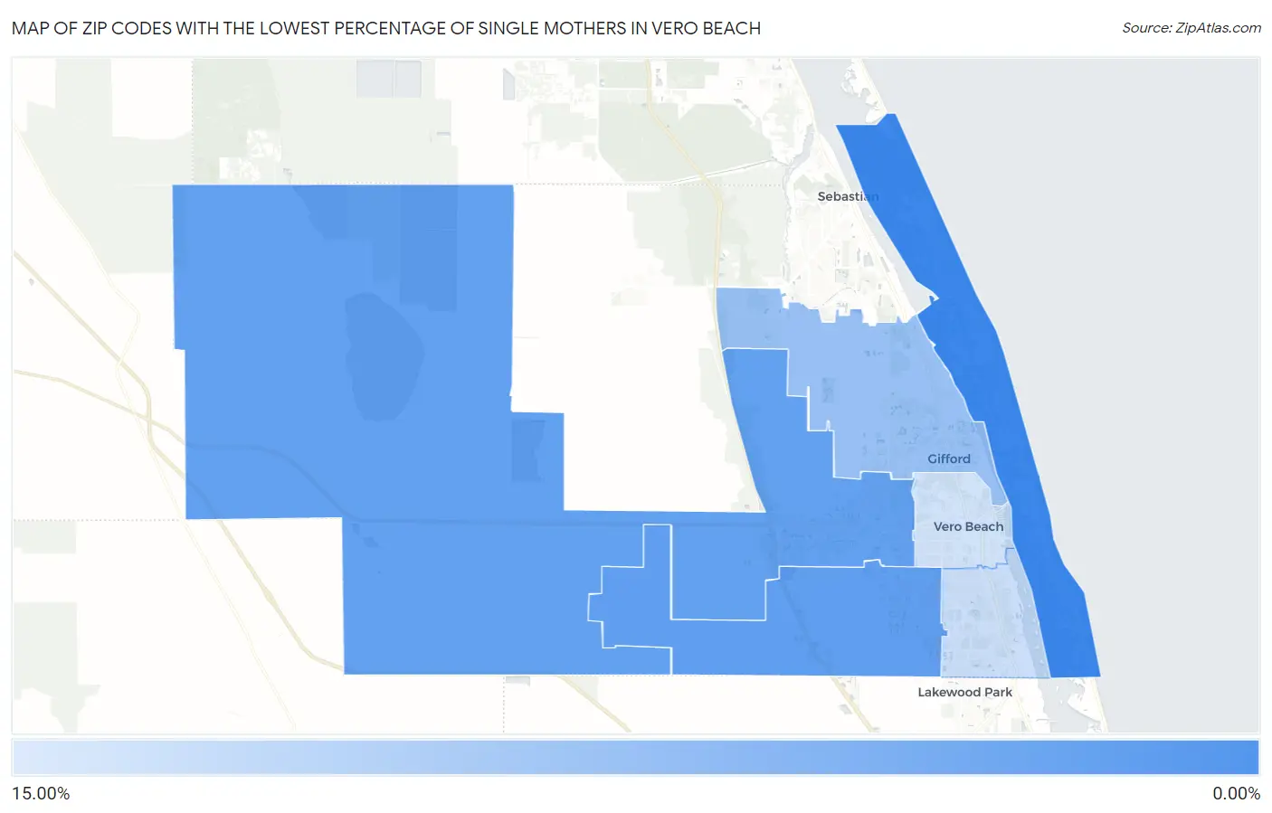 Zip Codes with the Lowest Percentage of Single Mothers in Vero Beach Map