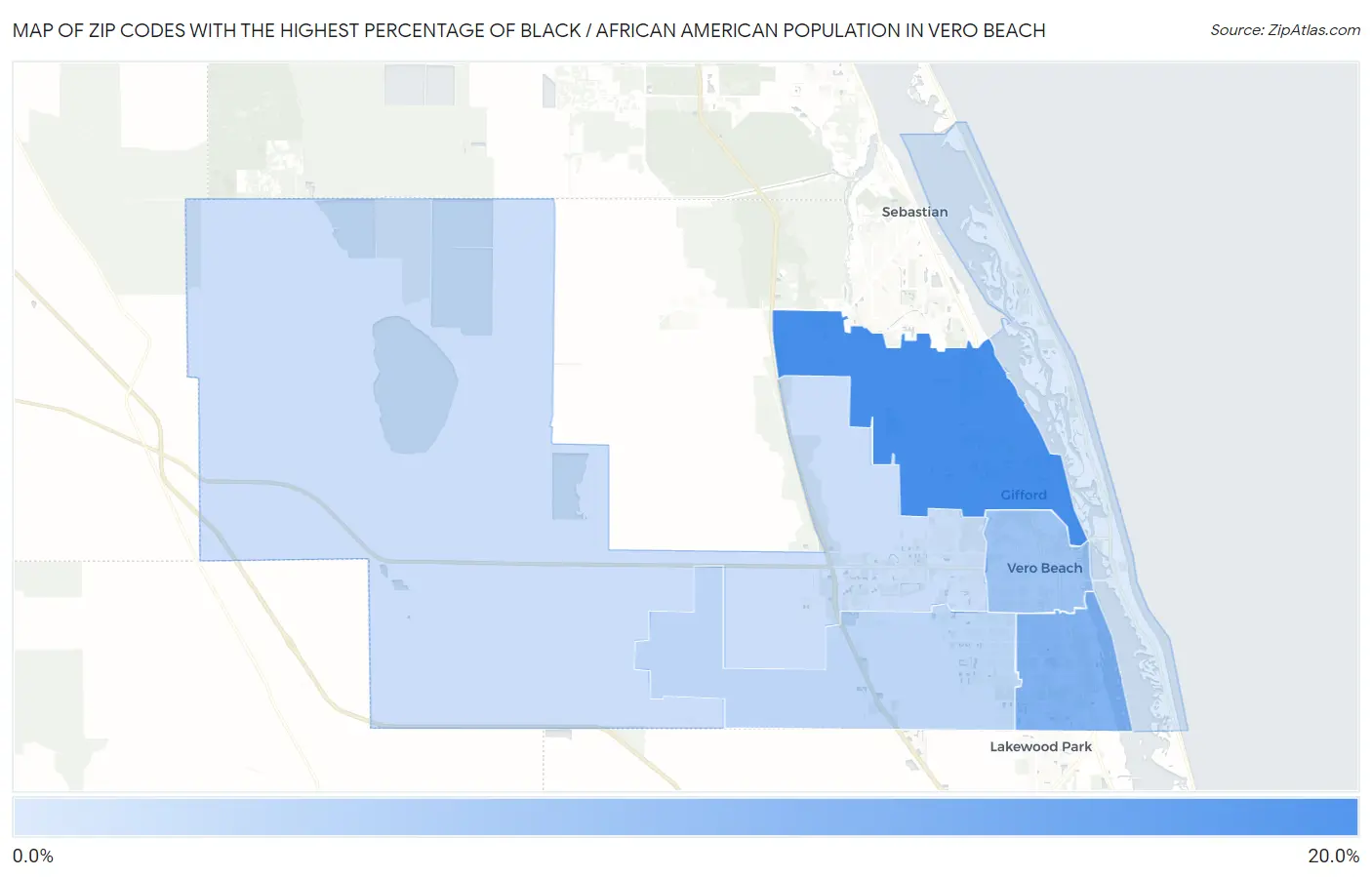 Zip Codes with the Highest Percentage of Black / African American Population in Vero Beach Map