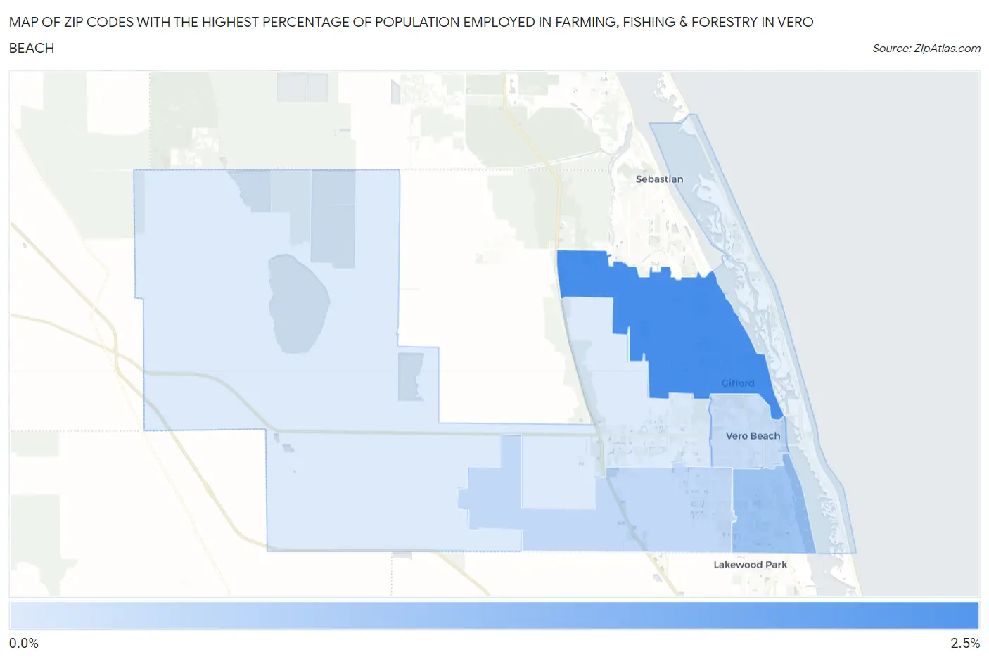 Zip Codes with the Highest Percentage of Population Employed in Farming, Fishing & Forestry in Vero Beach Map