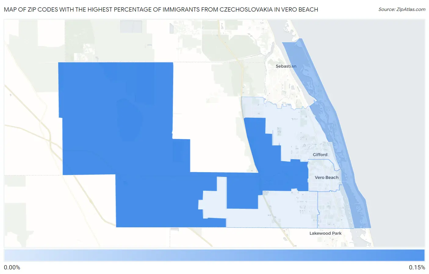 Zip Codes with the Highest Percentage of Immigrants from Czechoslovakia in Vero Beach Map