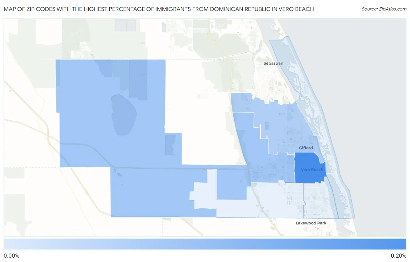 Zip Codes with the Highest Percentage of Immigrants from Dominican Republic in Vero Beach Map