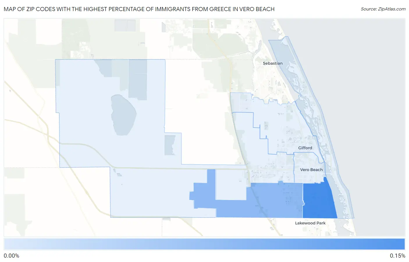 Zip Codes with the Highest Percentage of Immigrants from Greece in Vero Beach Map