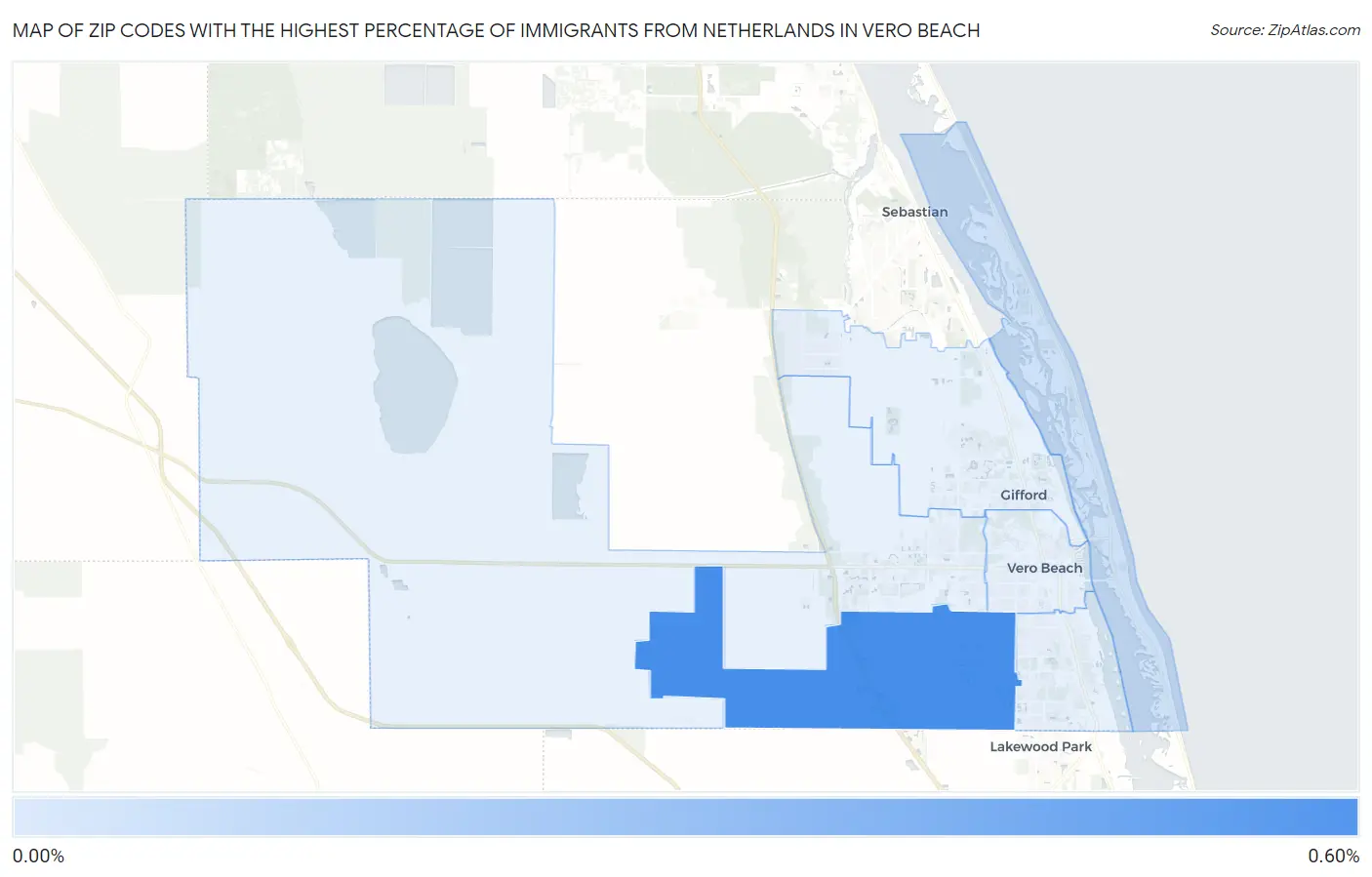 Zip Codes with the Highest Percentage of Immigrants from Netherlands in Vero Beach Map