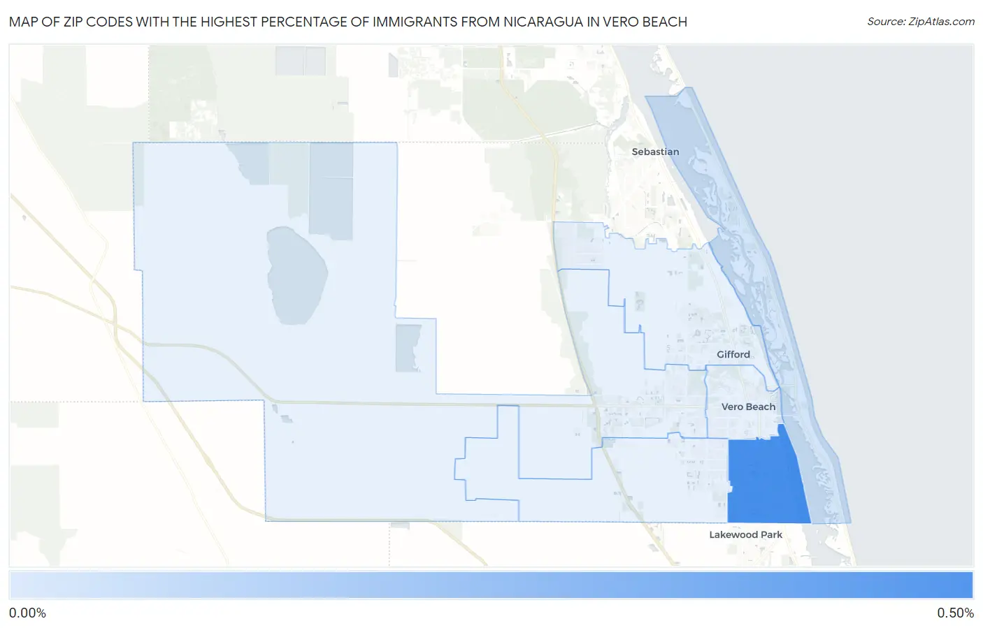 Zip Codes with the Highest Percentage of Immigrants from Nicaragua in Vero Beach Map