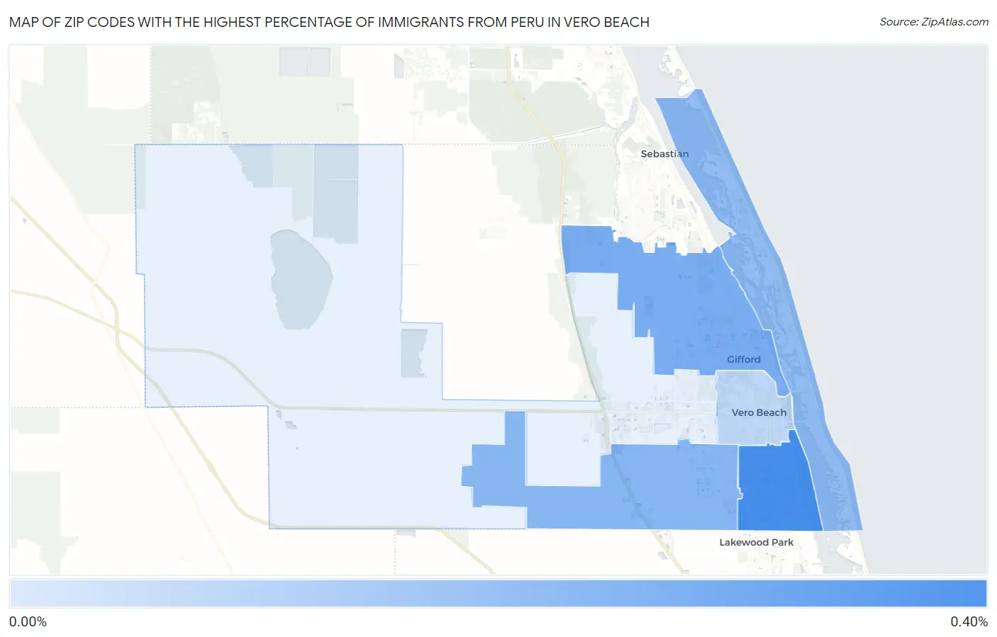 Zip Codes with the Highest Percentage of Immigrants from Peru in Vero Beach Map