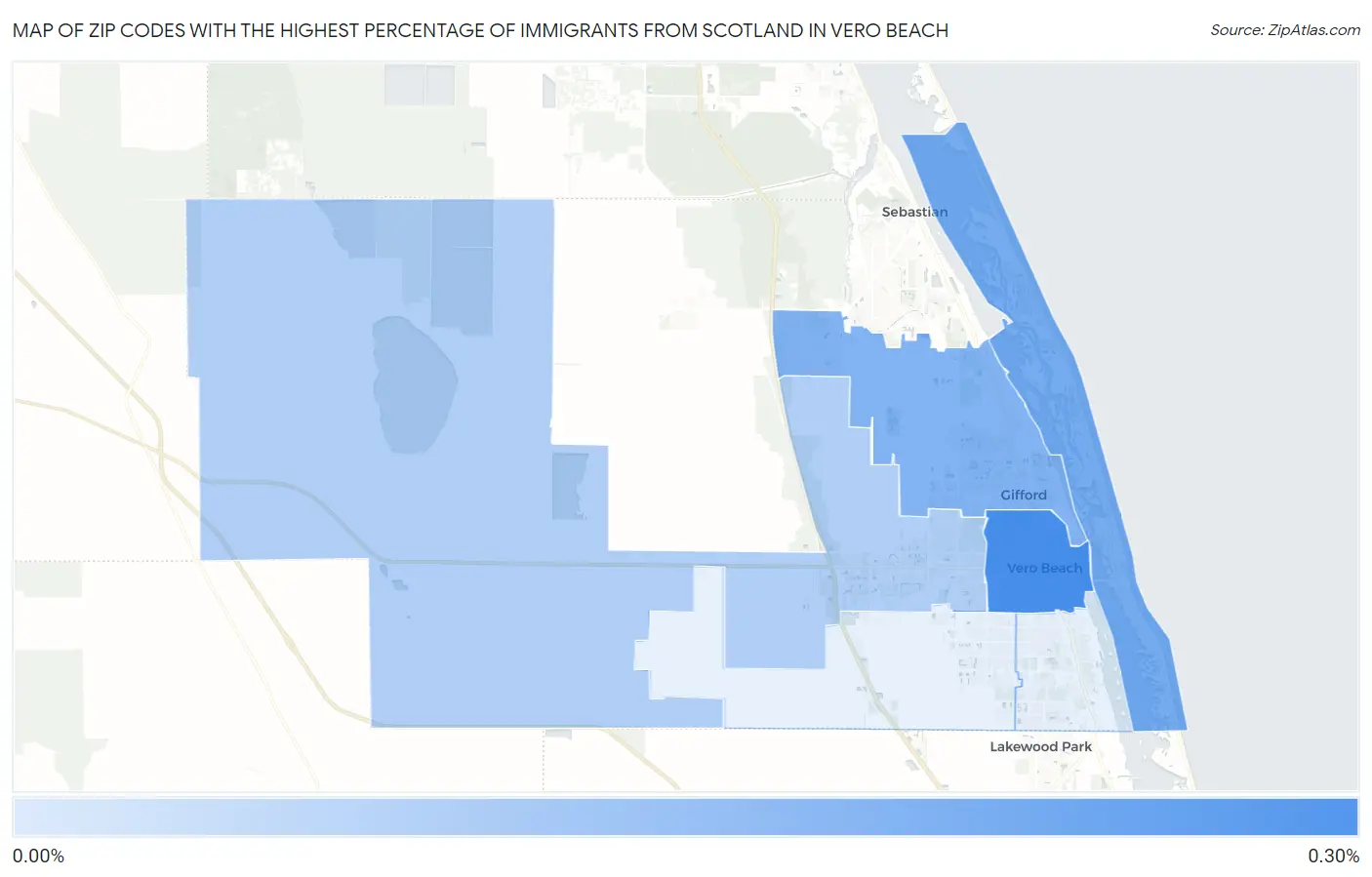 Zip Codes with the Highest Percentage of Immigrants from Scotland in Vero Beach Map