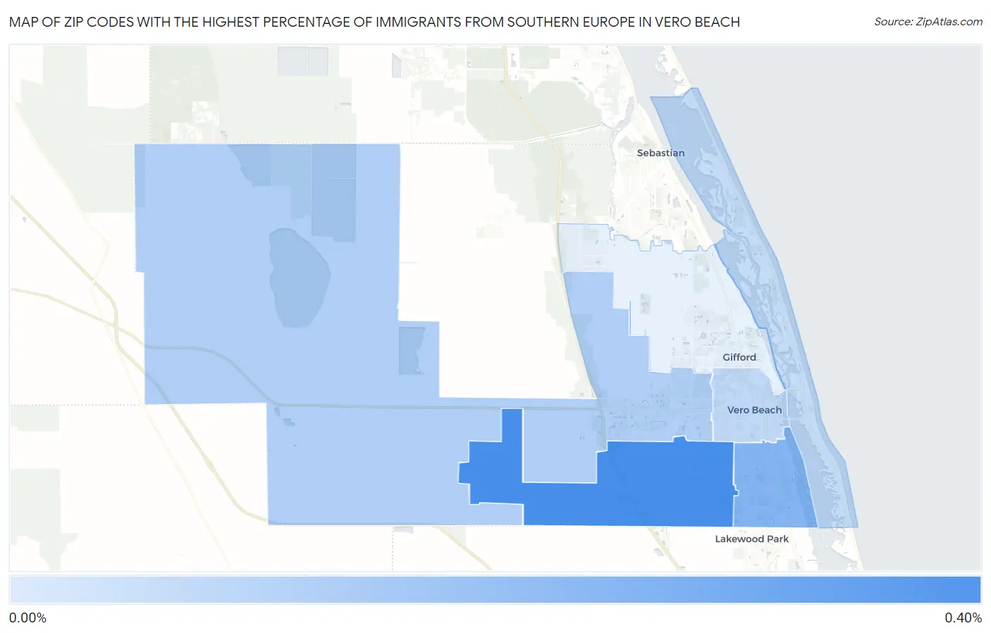 Zip Codes with the Highest Percentage of Immigrants from Southern Europe in Vero Beach Map