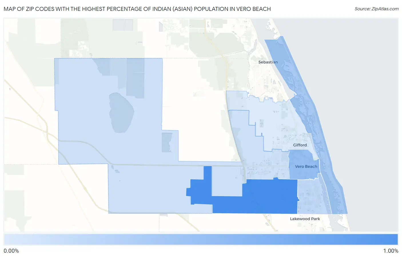 Zip Codes with the Highest Percentage of Indian (Asian) Population in Vero Beach Map