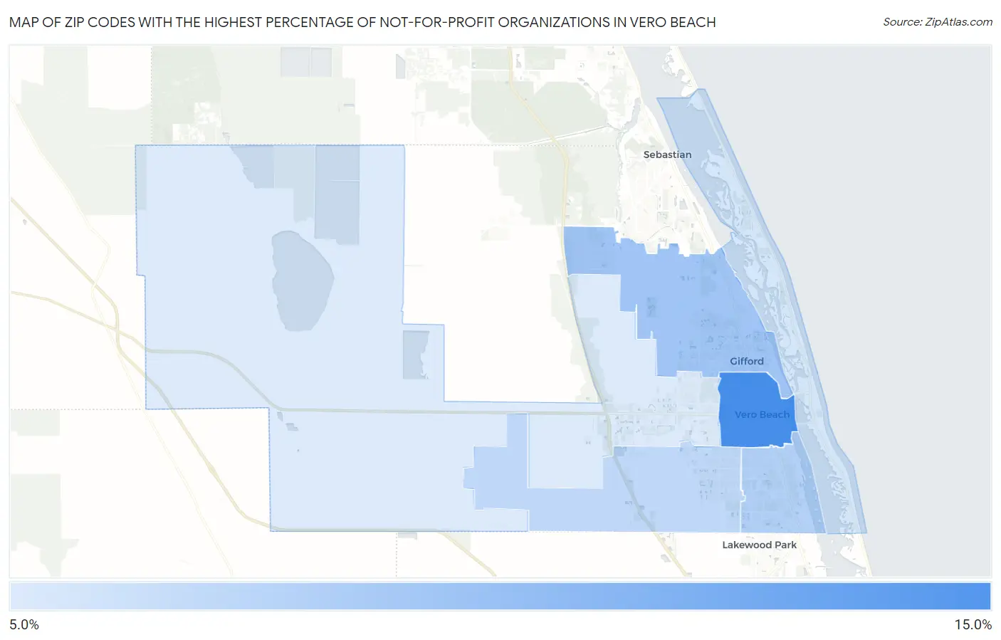 Zip Codes with the Highest Percentage of Not-for-profit Organizations in Vero Beach Map