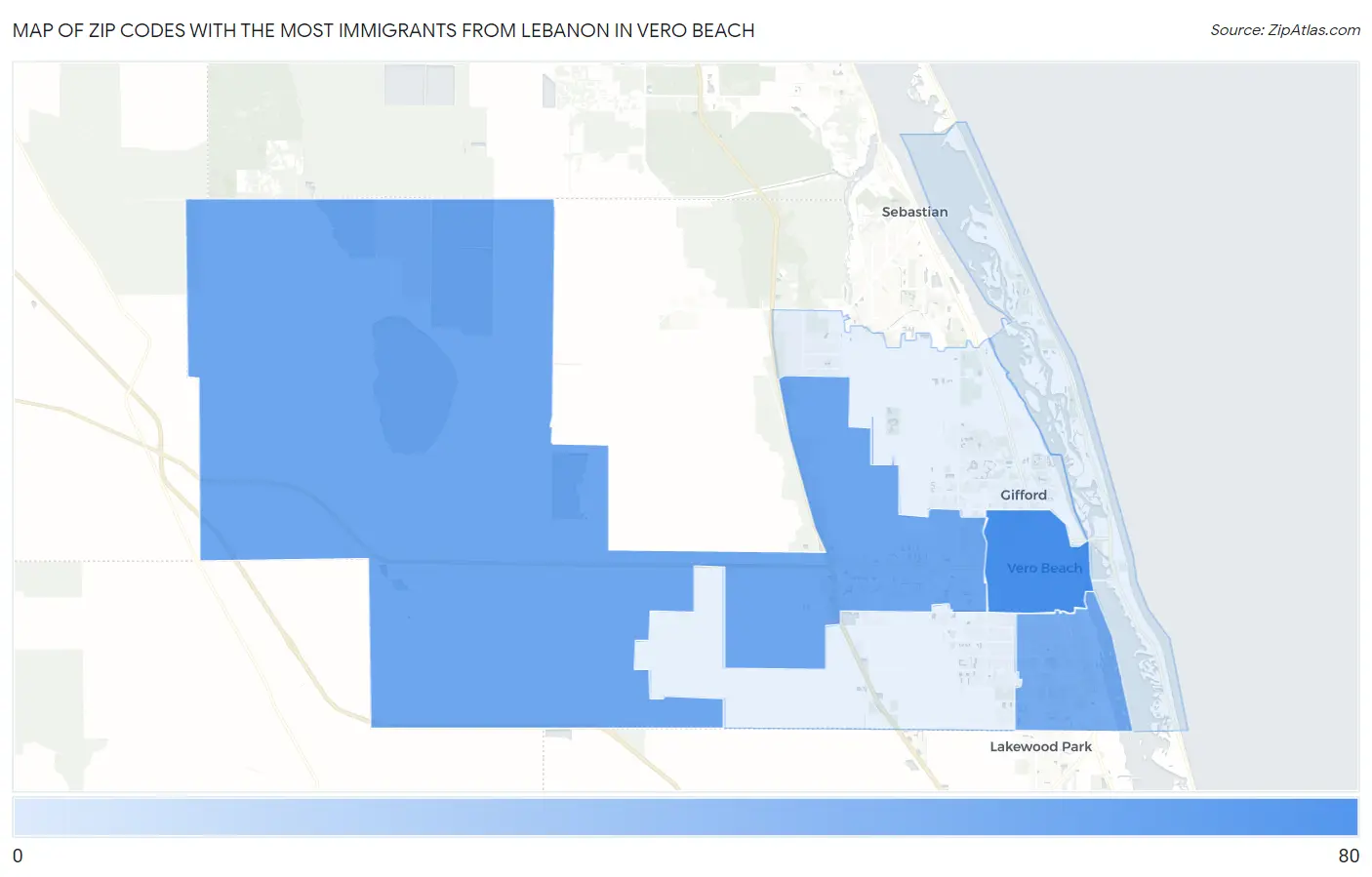 Zip Codes with the Most Immigrants from Lebanon in Vero Beach Map