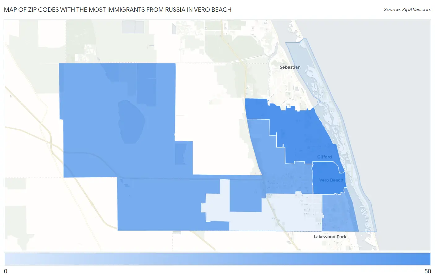 Zip Codes with the Most Immigrants from Russia in Vero Beach Map