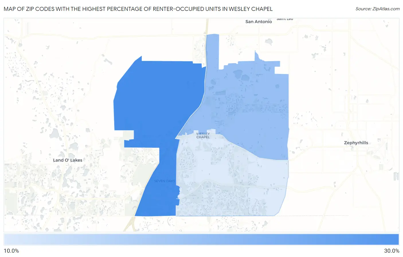 Zip Codes with the Highest Percentage of Renter-Occupied Units in Wesley Chapel Map