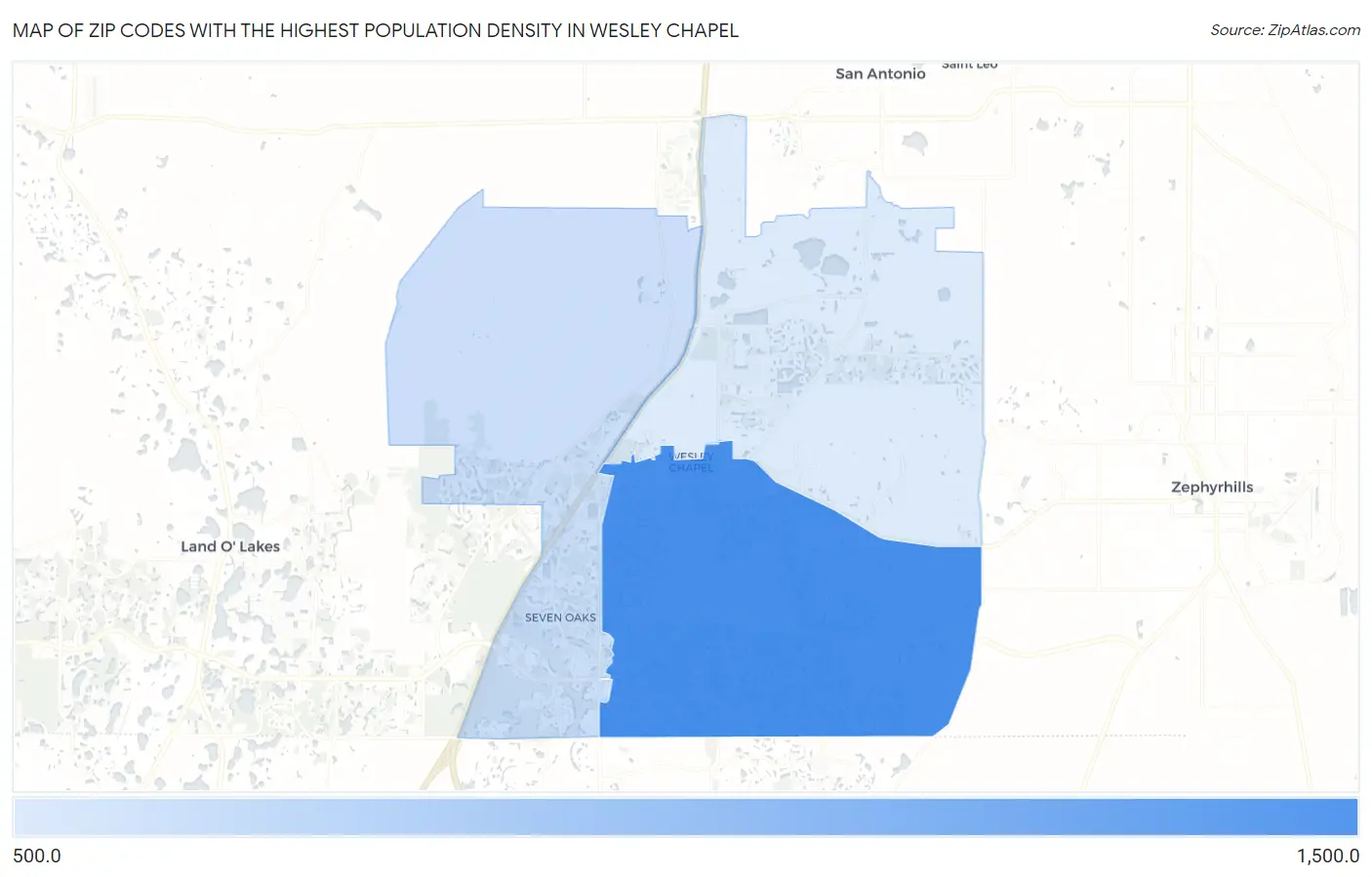 Zip Codes with the Highest Population Density in Wesley Chapel Map