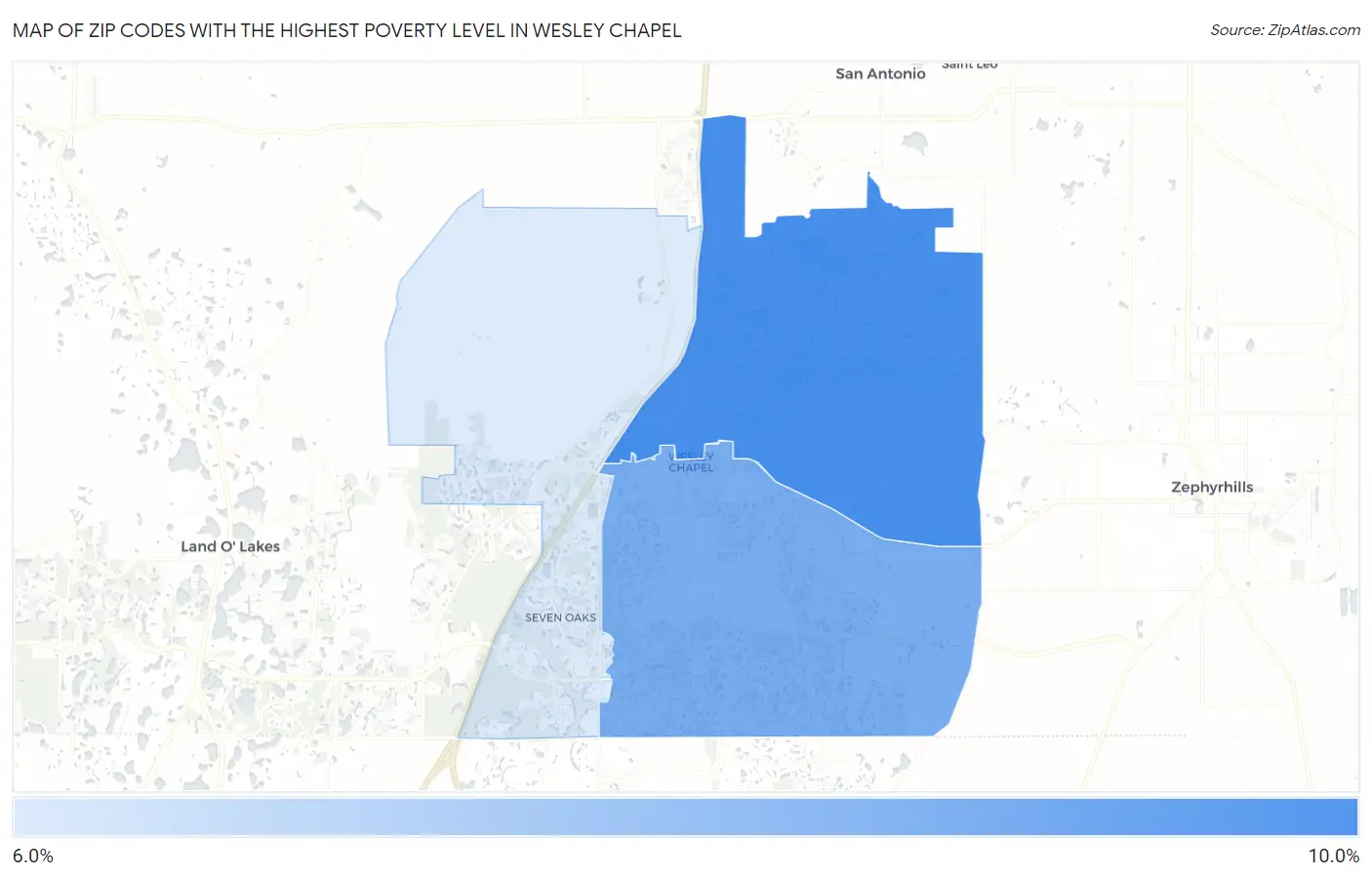 Zip Codes with the Highest Poverty Level in Wesley Chapel Map