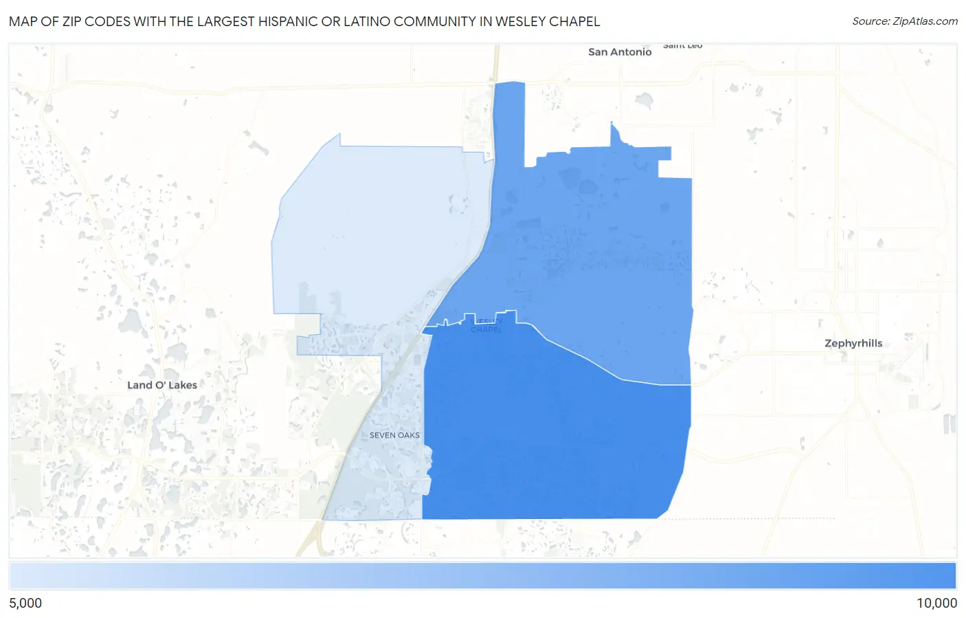 Zip Codes with the Largest Hispanic or Latino Community in Wesley Chapel Map