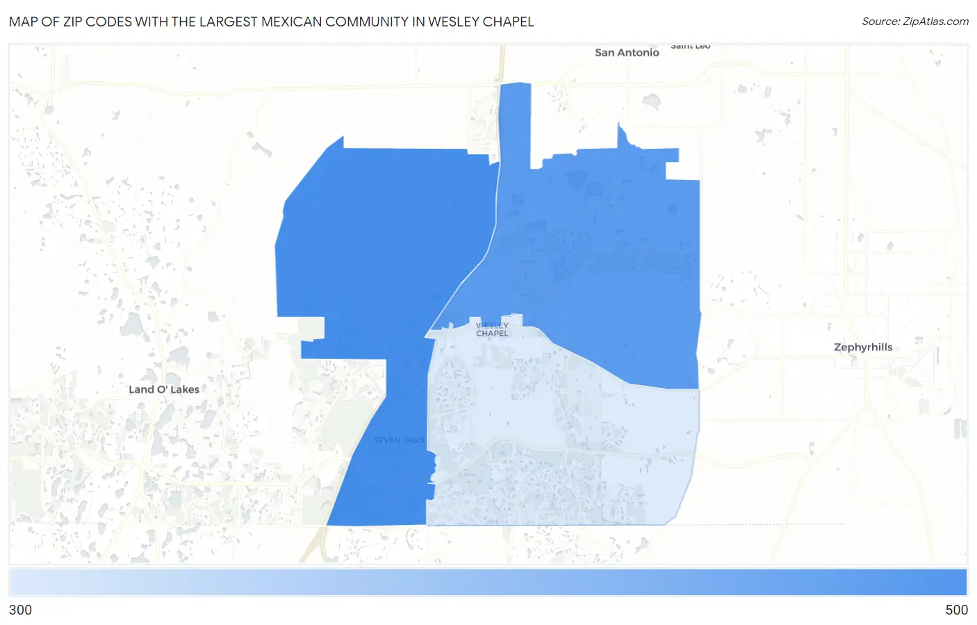 Zip Codes with the Largest Mexican Community in Wesley Chapel Map