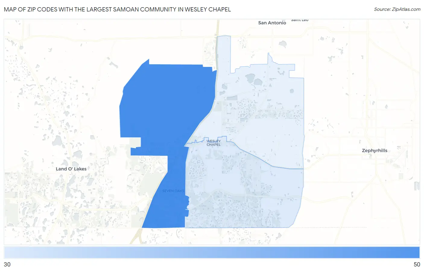 Zip Codes with the Largest Samoan Community in Wesley Chapel Map