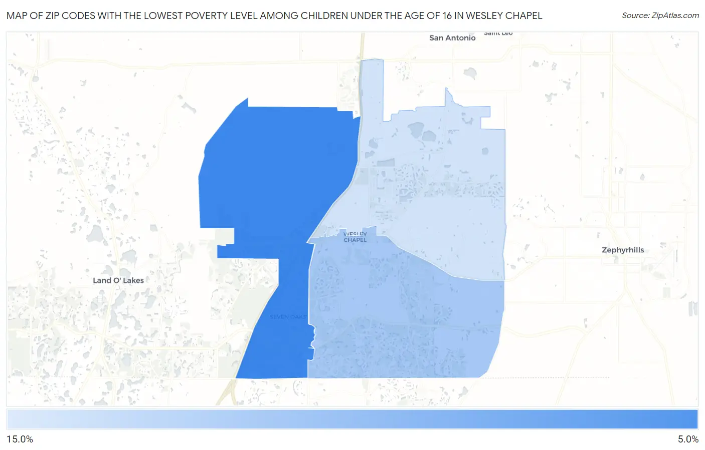 Zip Codes with the Lowest Poverty Level Among Children Under the Age of 16 in Wesley Chapel Map