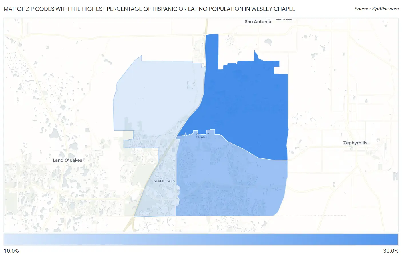 Zip Codes with the Highest Percentage of Hispanic or Latino Population in Wesley Chapel Map