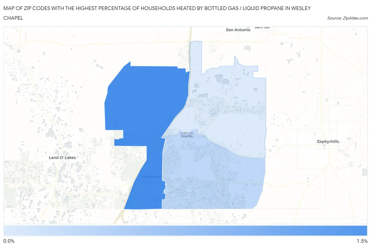 Zip Codes with the Highest Percentage of Households Heated by Bottled Gas / Liquid Propane in Wesley Chapel Map