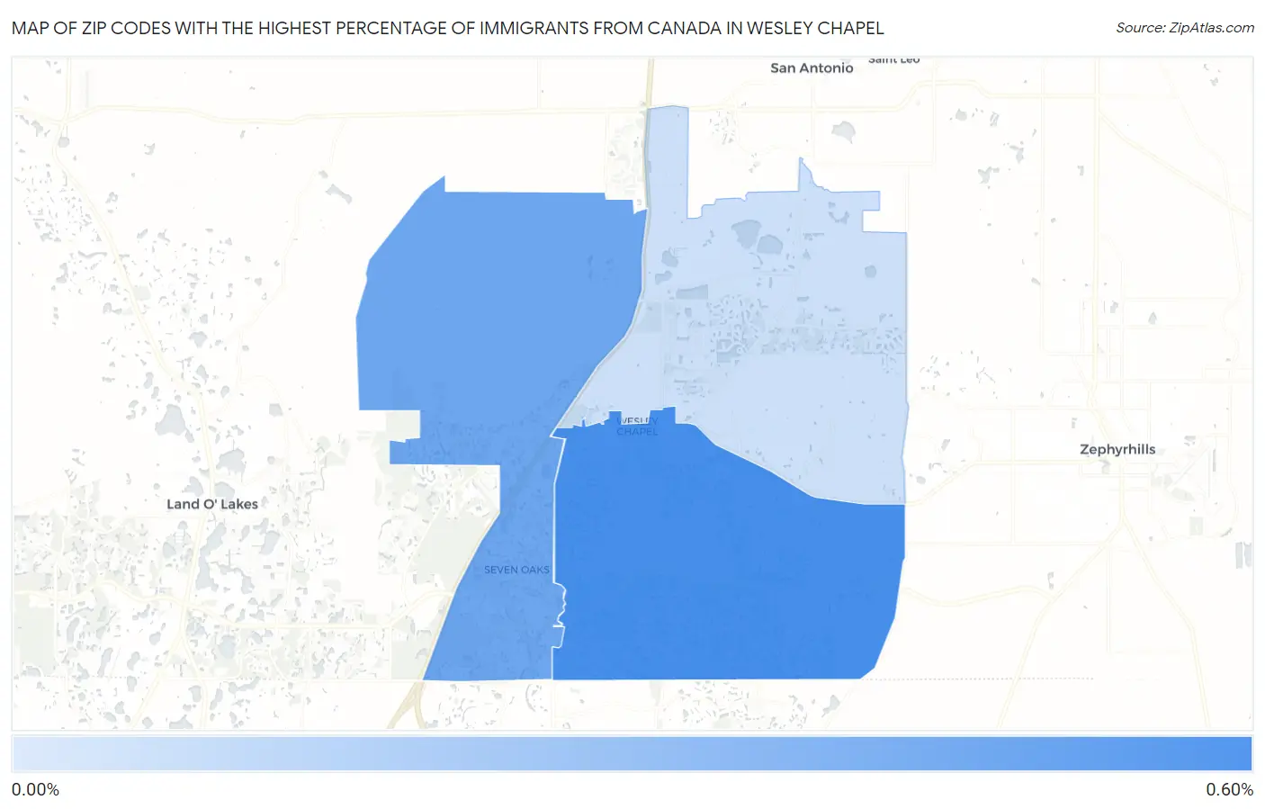 Zip Codes with the Highest Percentage of Immigrants from Canada in Wesley Chapel Map