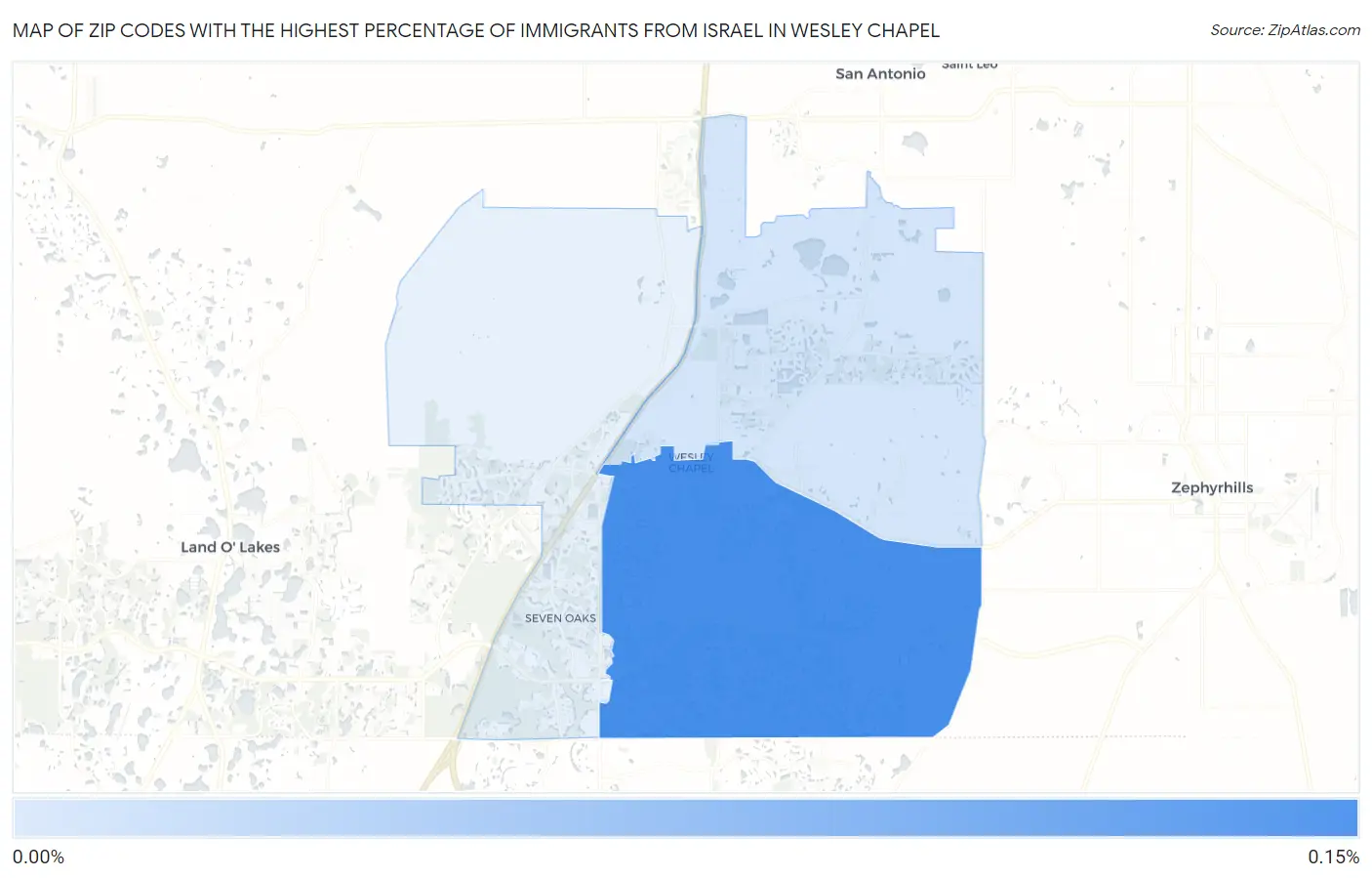 Zip Codes with the Highest Percentage of Immigrants from Israel in Wesley Chapel Map