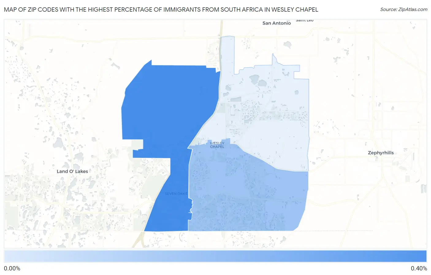 Zip Codes with the Highest Percentage of Immigrants from South Africa in Wesley Chapel Map