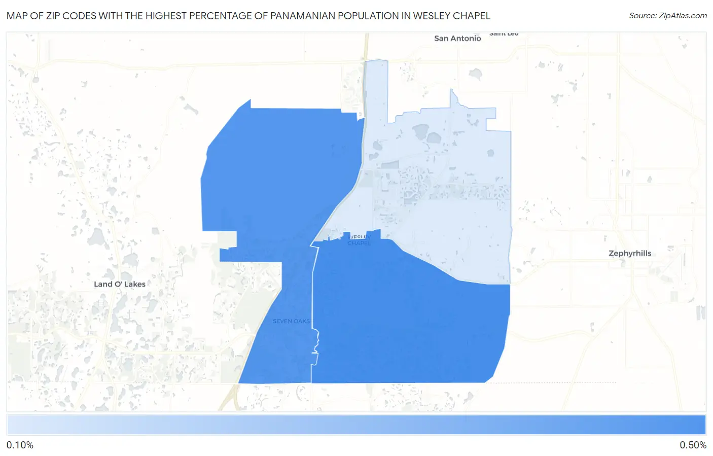 Zip Codes with the Highest Percentage of Panamanian Population in Wesley Chapel Map
