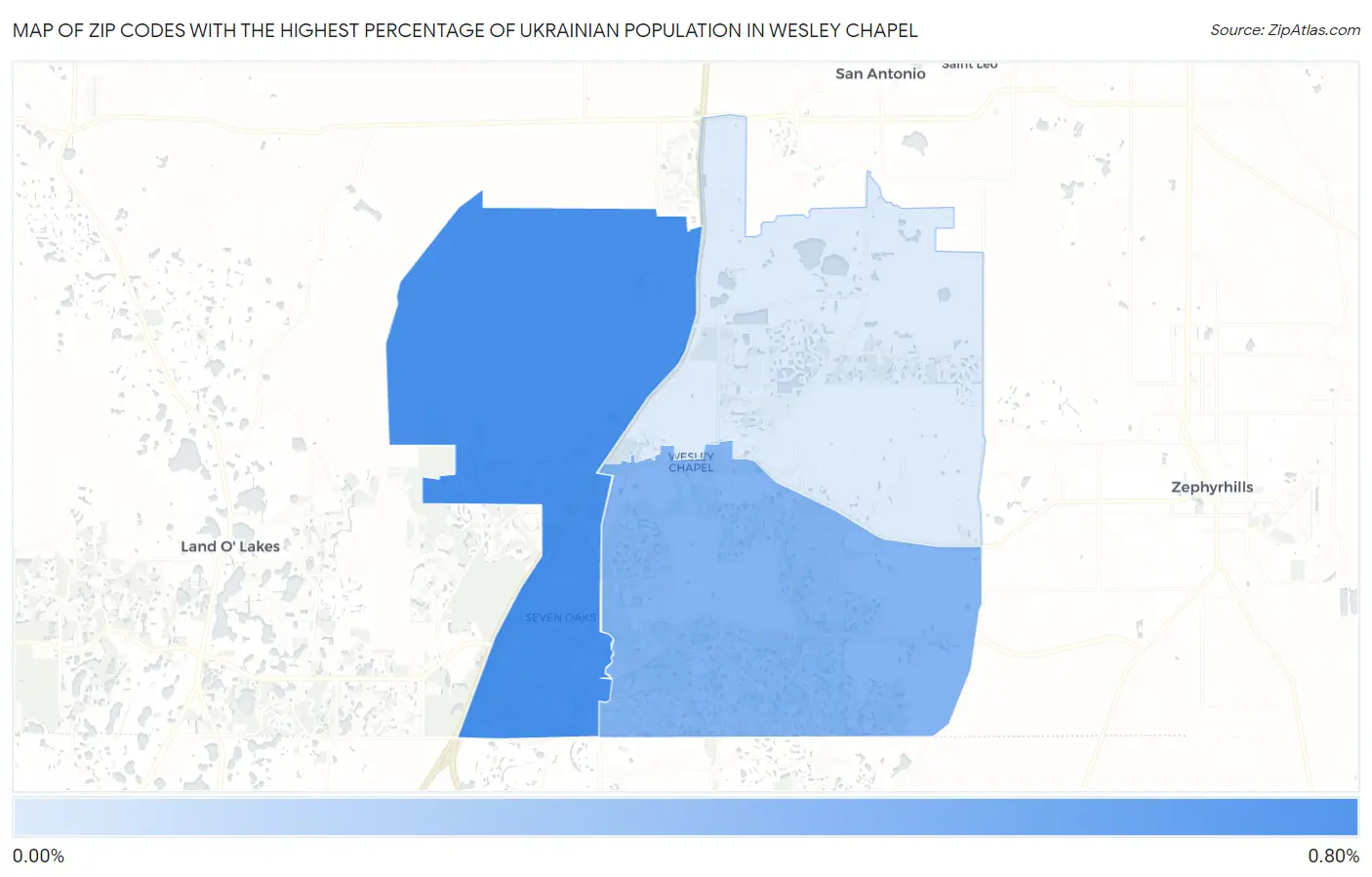 Zip Codes with the Highest Percentage of Ukrainian Population in Wesley Chapel Map