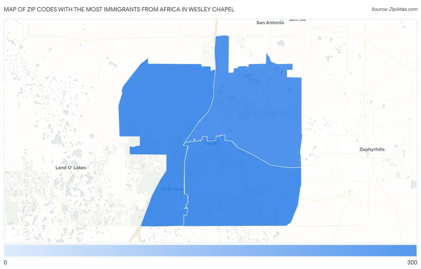 Zip Codes with the Most Immigrants from Africa in Wesley Chapel Map