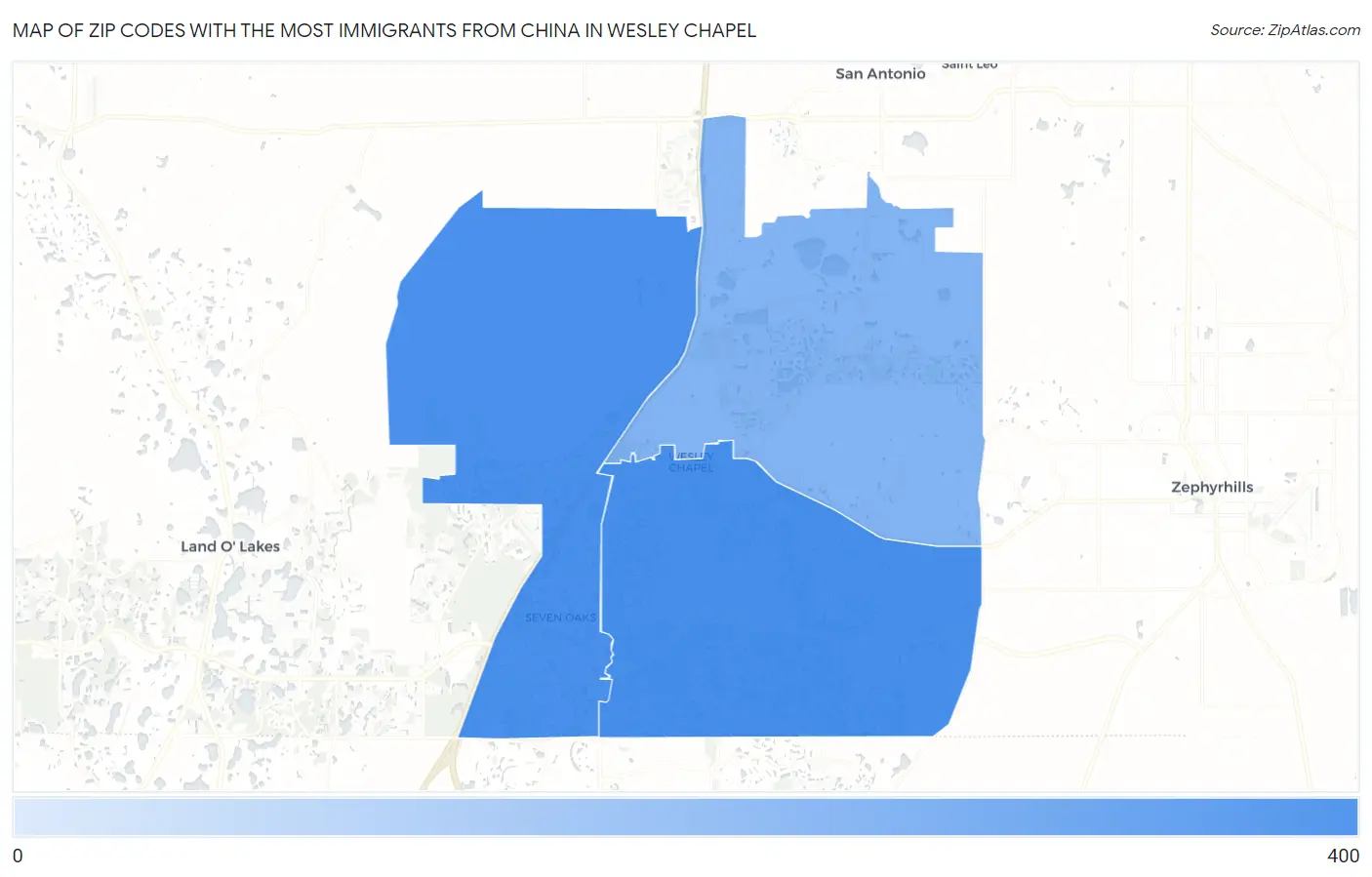 Zip Codes with the Most Immigrants from China in Wesley Chapel Map
