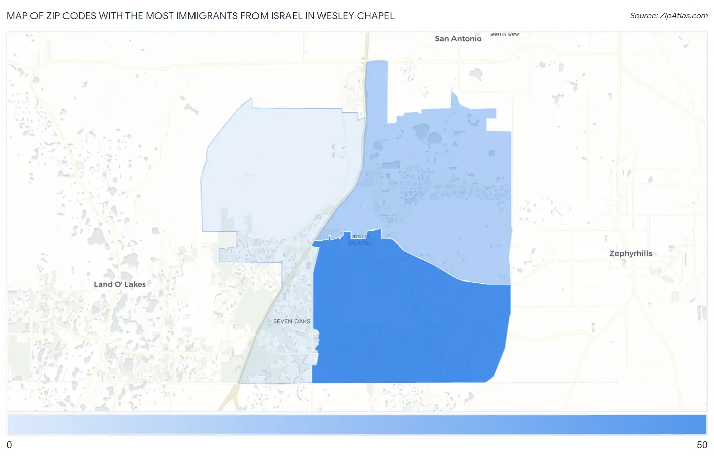 Zip Codes with the Most Immigrants from Israel in Wesley Chapel Map