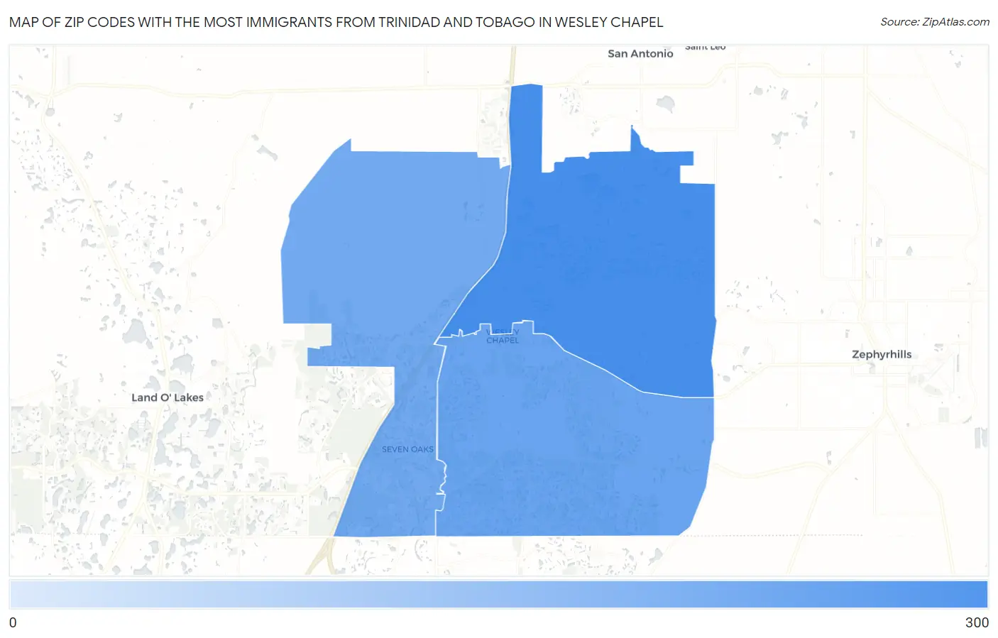 Zip Codes with the Most Immigrants from Trinidad and Tobago in Wesley Chapel Map