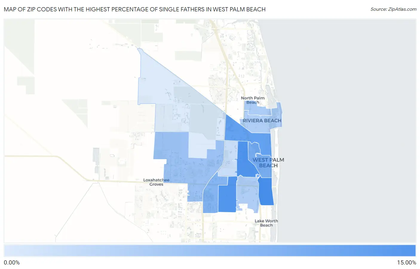 Zip Codes with the Highest Percentage of Single Fathers in West Palm Beach Map