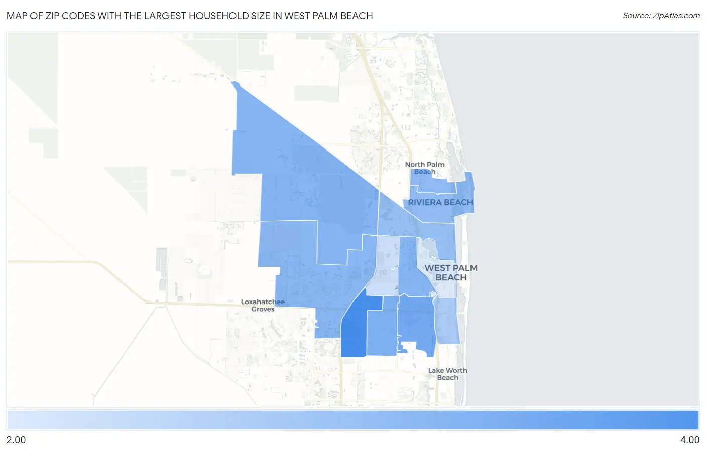 Zip Codes with the Largest Household Size in West Palm Beach Map