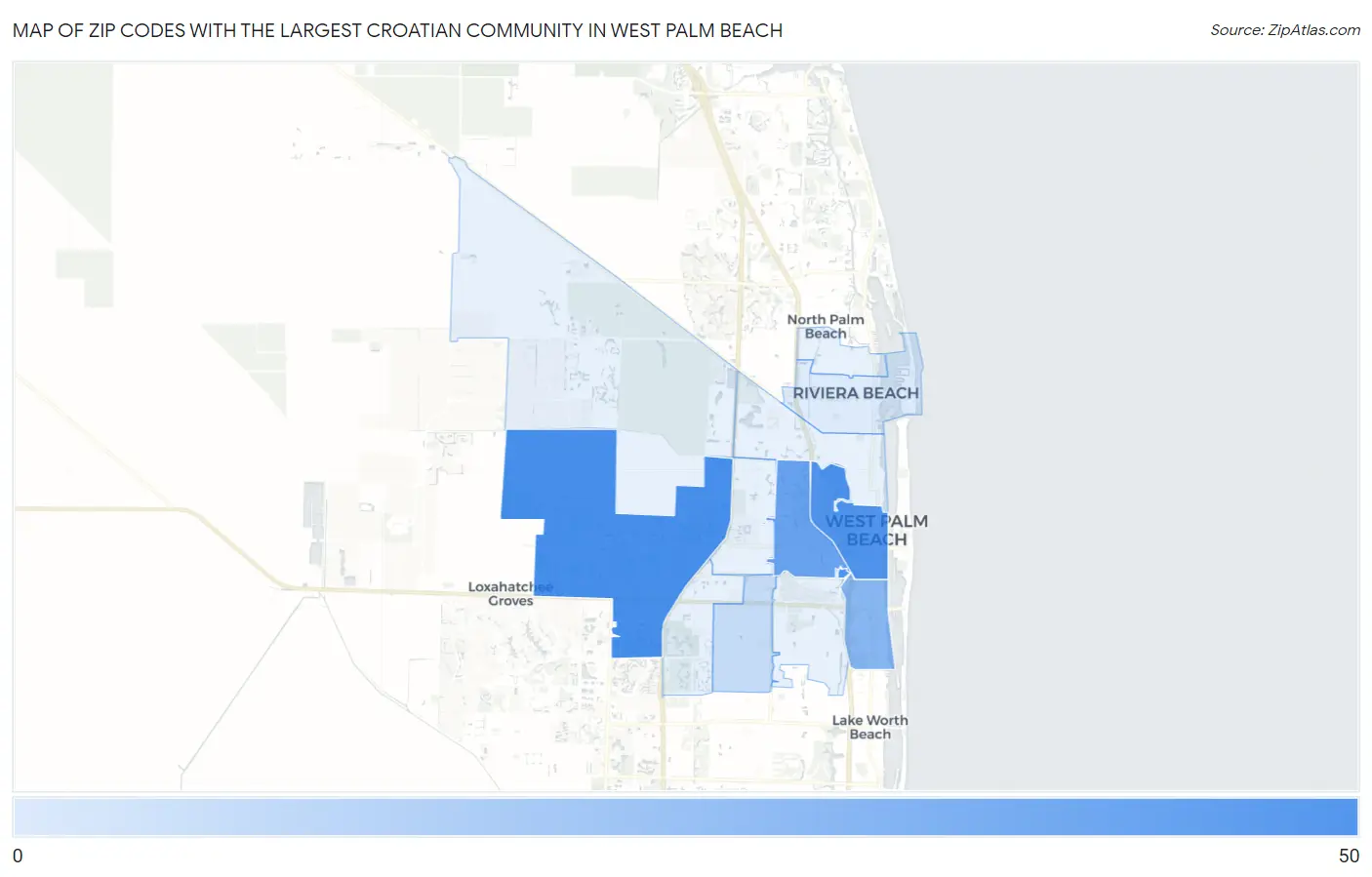 Zip Codes with the Largest Croatian Community in West Palm Beach Map
