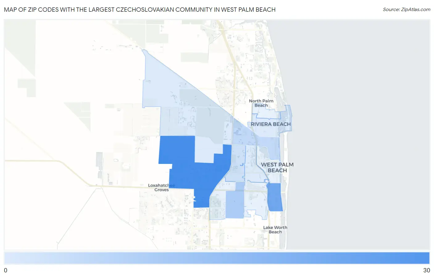 Zip Codes with the Largest Czechoslovakian Community in West Palm Beach Map
