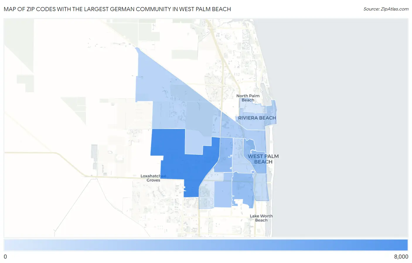 Zip Codes with the Largest German Community in West Palm Beach Map