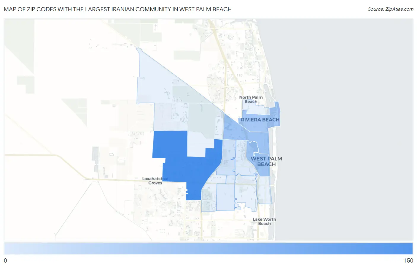 Zip Codes with the Largest Iranian Community in West Palm Beach Map