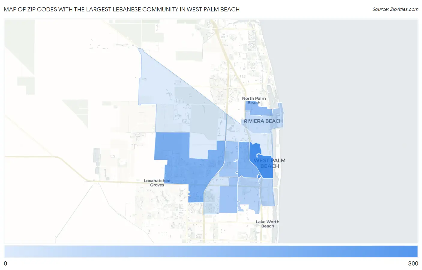 Zip Codes with the Largest Lebanese Community in West Palm Beach Map