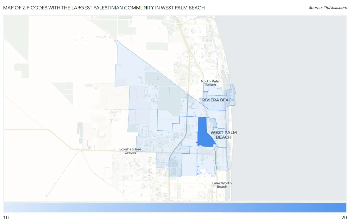 Zip Codes with the Largest Palestinian Community in West Palm Beach Map